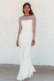 White Boat Neck Chiffon Sheath Long Graduation Dress