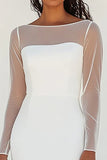 White Boat Neck Chiffon Sheath Long Graduation Dress