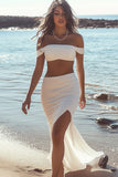 2-Piece Off the Shoulder White Chiffon Graduation Dress