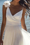 White Chiffon A Line Floor Length Graduation Dress with Flowers