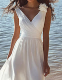 Chiffon A Line White V-Neck Long Graduation Dress