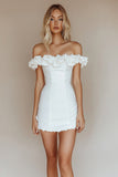 White Ruffled Off the Shoulder Bodycon Graduation Dress