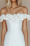 White Ruffled Off the Shoulder Bodycon Graduation Dress