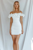 White Bodycon Off the Shoulder Graduation Dress with Ruffles