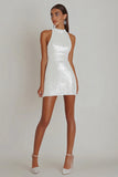 Sparkly White Halter Sequins Bodycon Graduation Dress