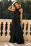 Black Criss Cross Straps A Line Long Prom Dress with Slit