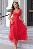 A Line Pleated Bow Spaghetti Straps Black Long Prom Dress