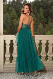 Pine Strapless Tulle Long A Line Ruffles Prom Dress