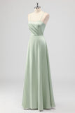 Sage Green Spaghetti Straps Satin A Line Bridesmaid Dress