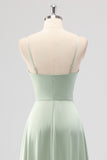 Sage Green Spaghetti Straps Satin A Line Bridesmaid Dress