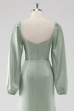 Sage Green Long Sleeves A Line Long Bridesmaid Dress