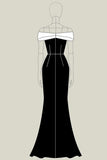 White Black Off the Shoulder Sheath Long Black Tie Dress