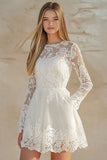 White Lace Long Sleeves A Line Short Graduation Dress