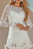 White Lace Boat Neck A Line Mini Graduation Dress