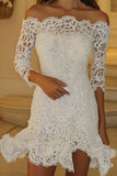 White Off the Shoulder Lace Bodycon Mini Graduation Dress