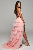 Sweetheart Blush Corset Tiered A Line Long Prom Dress with Slit