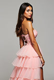 Sweetheart Blush Corset Tiered A Line Long Prom Dress with Slit