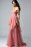 Dusty Rose Sweetheart A Line Ruffled Long Prom Dress