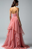 Dusty Rose Sweetheart A Line Ruffled Long Prom Dress