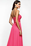 A Line Fuchsia Sweetheart Ruched Long Prom Dress with Slit