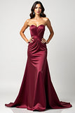 Burgundy Strapless Sweetheart Sheath Long Wedding Guest Dress