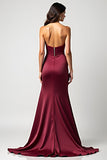 Burgundy Strapless Sweetheart Sheath Long Wedding Guest Dress