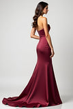 Burgundy Strapless Sweetheart Sheath Long Wedding Guest Dress