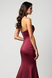 Burgundy Strapless Sweetheart Sheath Long Wedding Guest Dress