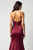 Burgundy Strapless Sweetheart Sheath Long Wedding Guest Dress