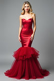 Sweetheart Red Mermaid Ruffled Long Prom Dress