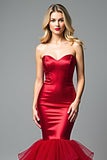 Sweetheart Red Mermaid Ruffled Long Prom Dress