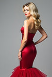 Sweetheart Red Mermaid Ruffled Long Prom Dress