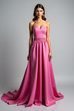 Fuchsia Strapless Sweetheart A Line Long Prom Dress