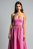 Fuchsia Strapless Sweetheart A Line Long Prom Dress