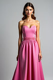 Fuchsia Strapless Sweetheart A Line Long Prom Dress