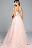 Princess A Line Light Pink Strapless Sweetheart Long Prom Dress