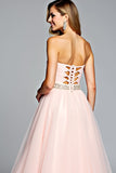 Princess A Line Light Pink Strapless Sweetheart Long Prom Dress