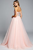 Princess A Line Light Pink Strapless Sweetheart Long Prom Dress