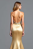 Golden Corset Mermaid Backless Long Prom Dress with Slit