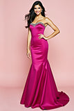 Fuchsia Strapless Mermaid Sweetheart Long Prom Dress with Beading