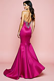 Fuchsia Strapless Mermaid Sweetheart Long Prom Dress with Beading