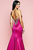 Fuchsia Strapless Mermaid Sweetheart Long Prom Dress with Beading