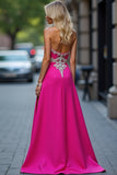 Sheath Fuchsia Sweetheart Floor Length Prom Dress with Slit