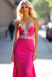 Sheath Fuchsia Sweetheart Floor Length Prom Dress with Slit