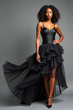 Black Tiered Asymetrical Ruffled A Line Prom Dress