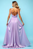 Lilac A Line Spaghetti Straps Chiffon Bridesmaid Dress with Slit