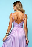 Lilac A Line Spaghetti Straps Chiffon Bridesmaid Dress with Slit