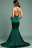 Mermaid V-Neck Dark Green Spaghetti Straps Long Prom Dress