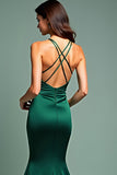 Mermaid V-Neck Dark Green Spaghetti Straps Long Prom Dress