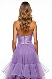 Princess Tiered Purple Strapless Ruffles A Line Prom Dress with Slit